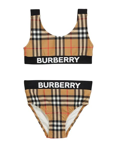 burberry bathing suit.|Burberry bikini model.